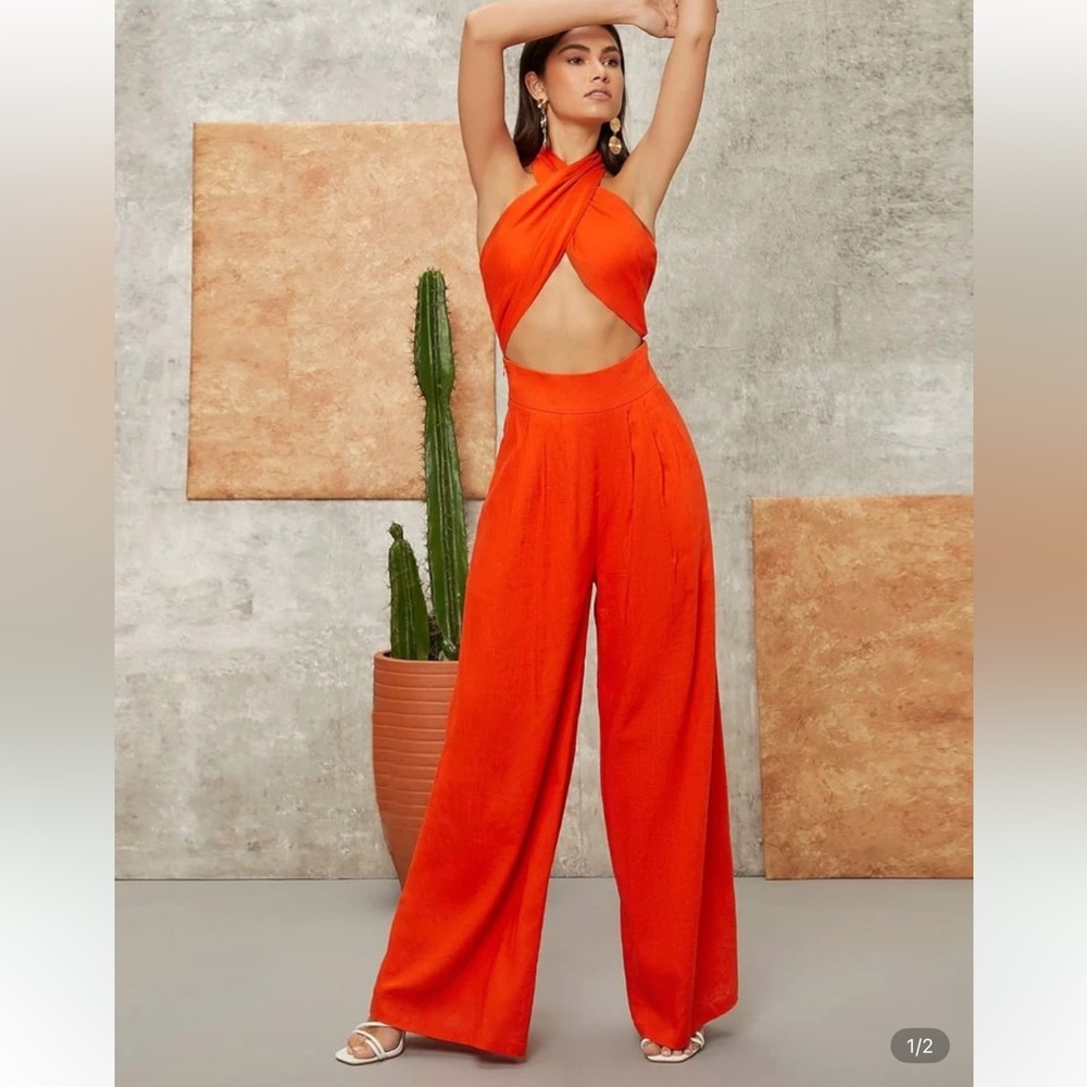 SHEIN Bold Orange Cutout Jumpsuit